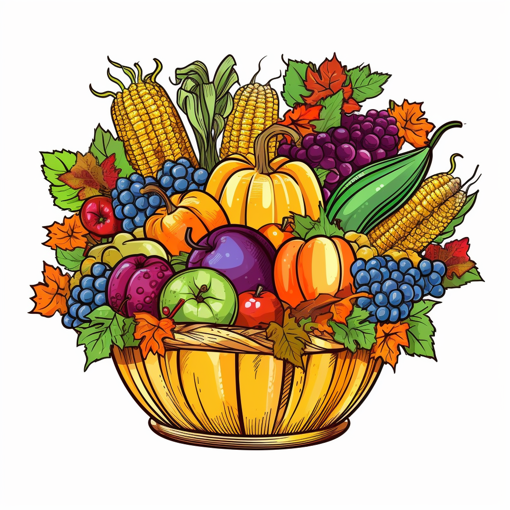 A Colorful And Bountiful Clipart Illustration Featuring A Cornucopia