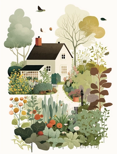 lovely suburban residential vegetable garden with flowers, in the style of Ryo Takemasa, xuan loc xuan, Lisa Audit, Anastasia Suvorova, Jon Klassen, greg tocchini, Depaysement, fantastic realism, tranquil and serene, anemoia, white background, vector, clipart, elaborate, ultra-detailed, best quality illustration, well composed, vibrant colors, high definition, UHD