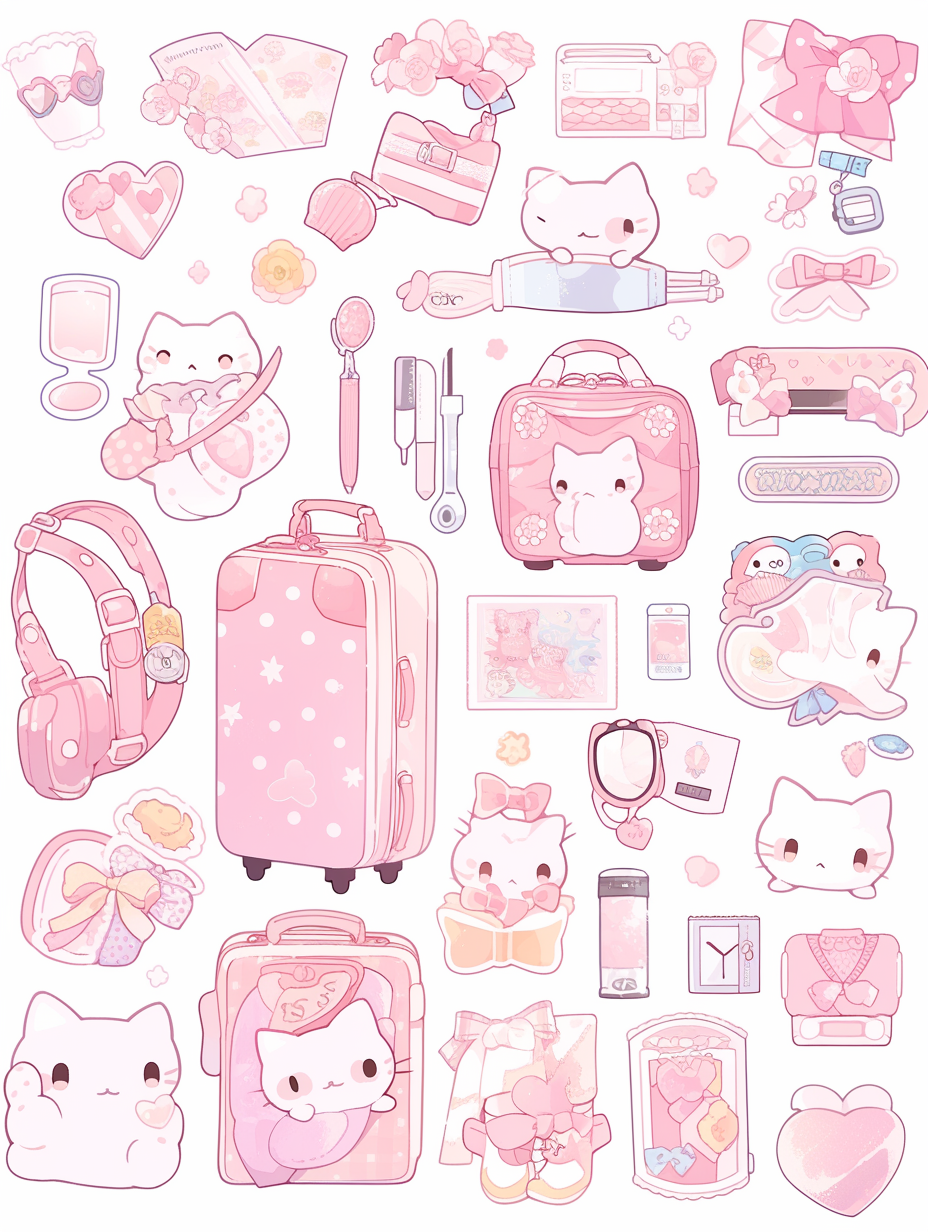 Stickers, Clipart, Full body display, Knolling layout, HelloKitty ...