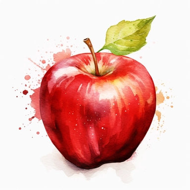 one apple watercolor clipart on a white background, in the style of hyperrealistic murals, silver and red, uhd image, light black and crimson, gray and crimson, no watermark, text, words, paintbrush, 300 DPI , typography, the images do not stick together, no text in the picture, there are no words in the tree