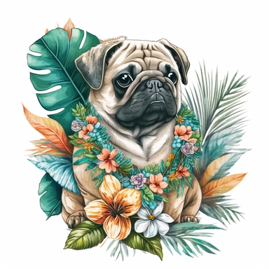 geisha pug hawaiian colourful anime manga kawaii cute vibrant clipart trippy vivid