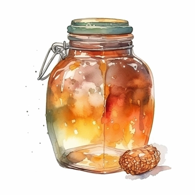 realistic fantasy honey jar, watercolor color clipart style, on white background, 32k