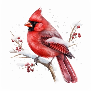Watercolor Red Cardinal during winter clipart, realistic, photorealistic, highly detailed