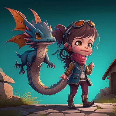 cute little girl smiling and running with a cute little dragon with feathers in a peaceful village with blue sky, pixart for kids book, standing on stage, side profile, chibi, kawaii, 2d rendering, octane rendering, volumetric light, highly-detailed symmetric face, detailed eyes, ultra sharp, highest quality, smooth, sharp focus, trending on artforum, behance hd, kids story book style, watercolor style, Watercolor Clipart,comic, strybk, full Illustration, 4k, sharp focus, watercolor, smooth soft