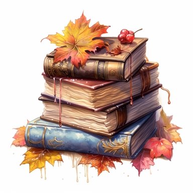 isolated on white illustration watercolor art of a stack of vintage books with beautiful embossed spines, autumn leaves, puddles, rain, branches, september, masterpiece by Hans Zatzka style and by Vladimir Kush style and by Ivan Fedorovich Choultse style, Baroque fashion, PNG clipart, isolated on white, extreme photorealistic details, 32k HD resolution, realistic high detailization high resolution , ultrarealistic, hyper realistic, photography, detailed 8k, extremely detailed