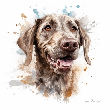 cute Slovakian Rough-haired Pointer dog portrait, full face, centered shot, side shot, dynamically posed, in action, playful mood, happy mood, playing mood, cute face, adorable smile, childlike eyes, clean watercolor illustration, white background, nursery baby imagery, painting, detailed, 8k, PNG, clipart,