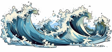 sea waves and foam, comic clipart on white background