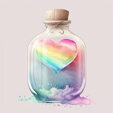 rainbow dream illusion pastel color water white background clear old rustic Heart Bottle classic potion Valentine's Day Clipart vintage watercolorrgb