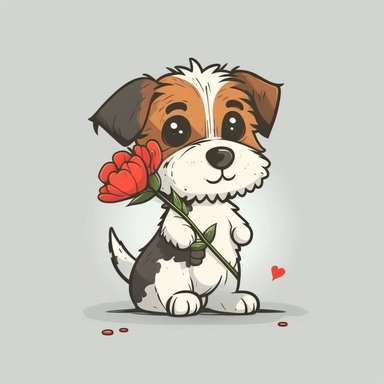 mascot flat color cartoon Cute little dog with flower. Happy Valentine's day clipart. cartoon, vector, illustration. white background