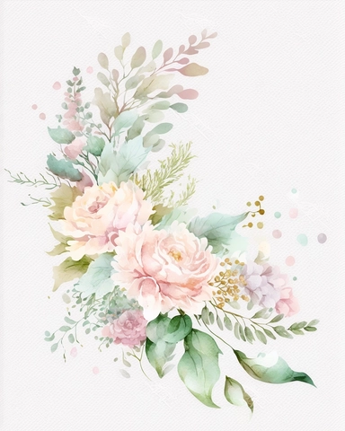 soft colorful pastel colored floral arrangement clipart, soft and subtle, colorful fairy pastel colors watercolor style, fawncore, roses, pastel green, pink dreamy pastel, dreamy pastel colors, muted pastel colors, colorful dreamy pastel pink and pastel green colorful fairy pastel pink, plain white background, use of fabric, excellent depth of shading in soft watercolor style, watercolor artwork, plain white background for transparent editing