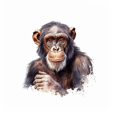 one Chimpanzee, watercolor, vintage, clipart, white background, 8k, high detail
