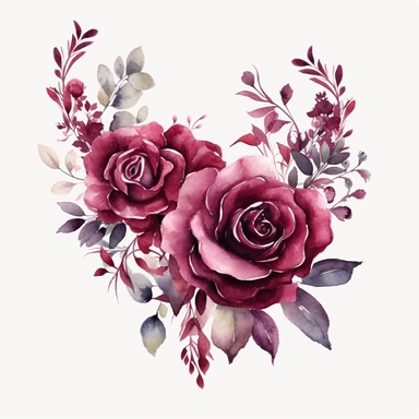 Watercolor dark Burgundy Roses Clipart, flower boarder