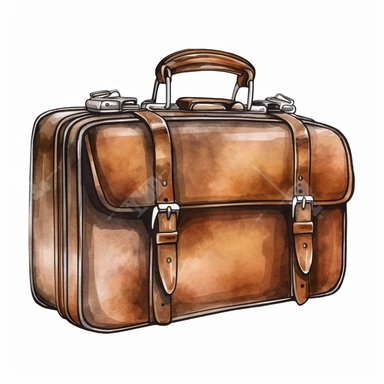 Leather brown retro bag illustration isolated on white. Watercolor hand painted vintage suitcase design. Travel concept clipart. - <@1098423716465102849> (relaxed)