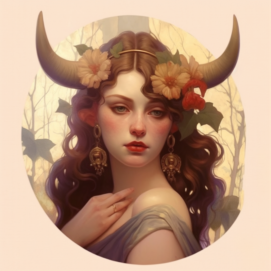 Taurus zodiac sign as fantasy girl with nose ring and earnings, and ...