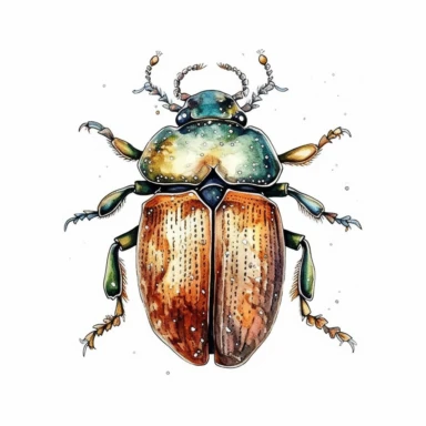 Full-length illustration of a charming May beetle, clip art, digital art, HD, white background, watercolor, clean liner art