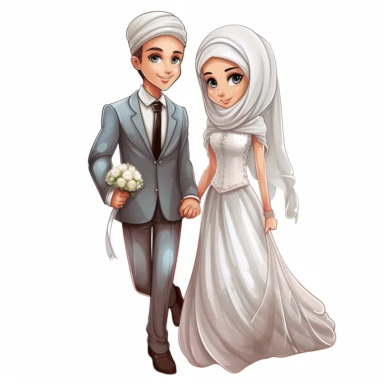 wedding couple clipart wedding ,card, the Muslim bride clipart cliparts, in the style of caffenol developing, cartoonish innocence, caricature-like, perceptive, plush doll art, captivating,--2:3,--8k