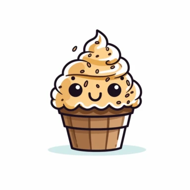 clipart kawaii cookie ice cream with topping, thick black outline, simple, white background
