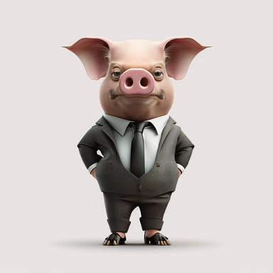Funny Pig wearing suit, full body, clipart