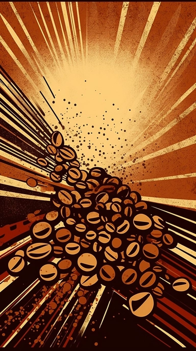 clip art of coffee beans dissolving into the sun, in the style of a retro poster