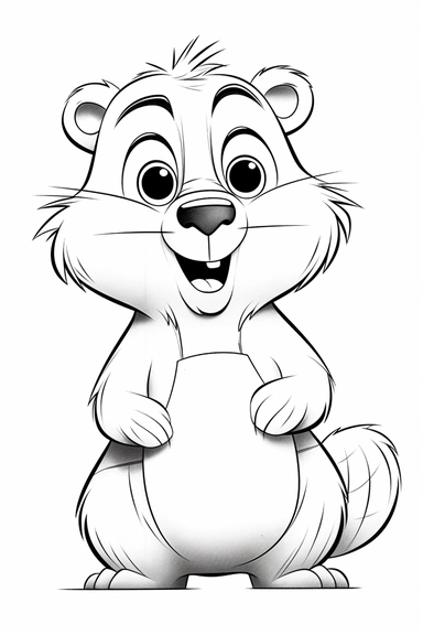 pixar Beaver clipart, simple line art, monocromatic, isolated on white background, color image, full body, stroke line art, for toddler coloring, 8k