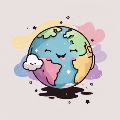 cute planet earth clipart style, vector, logo, cute, golden, purple, teal, pink, lite blue, picture book style, children's lesson book, captivating, kid friendly cute character, black and white, coloring book style, cartoon style, vector image, simple, line art style, character, white background
