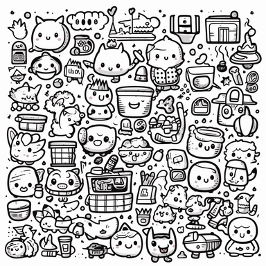 Illustration hand draw style of kawaii doodle, clipart collection, Vector line, white background