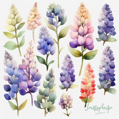 watercolor clipart lupines