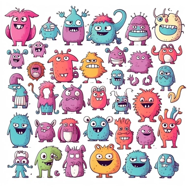 Cute monster clipart, white background