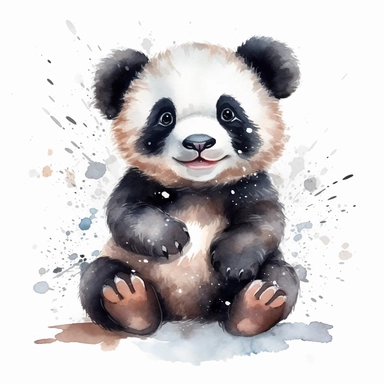 watercolor clipart image of a happy looking baby panda, disney style, white background, no shading, clear outline