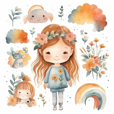 rainbows boho childish watercolor neutral colors sweet clipart collection with white background - - upbeta