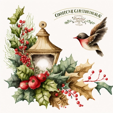 vintage christmas corner watercolor clipart