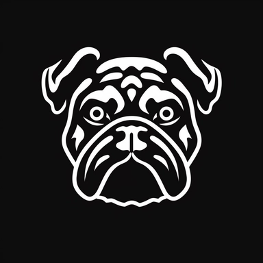 Simple outline of a front facing Bulldog head, kids cartoon, minimalist, black on white, lineart, 2d flat file, silhouette, clipart, svg