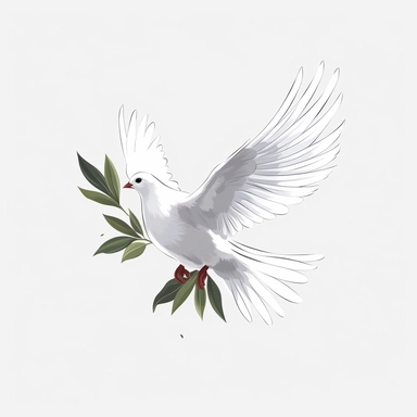 In this iconic peace clipart illustration, a timeless symbol takes center stage against a pristine white background. The image features a universally recognized white dove, soaring gracefully with outstretched wings. Its immaculate feathers symbolize purity and its flight embodies a profound sense of serenity. Set against the simplicity of the white backdrop, the dove's presence radiates with a powerful message of hope and unity. This iconic peace clipart serves as a timeless reminder to strive 