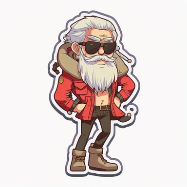 vector sticker design, anime style Santa wearing Prada clipart, white background, flat colors
