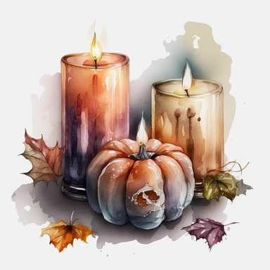 halloween candles water color and hyperrealistic. white background. no tags. CLIPART