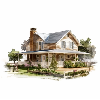 farm house photorealistic clipart,on white background with margins