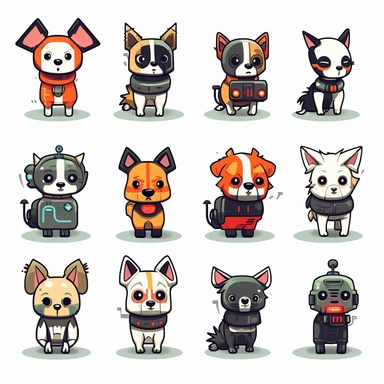 adorable simple cyberpunk dog breeds clipart, white background, adobe illustrator vector