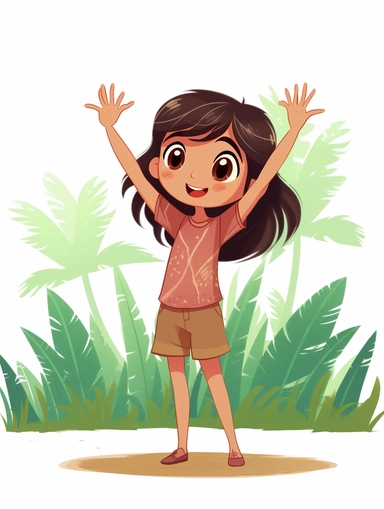girl standing with arms out to the side, palms facing up cartoon style clipart
