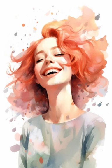 Easy to cut, dreamy watercolor positive woman smiling clipart