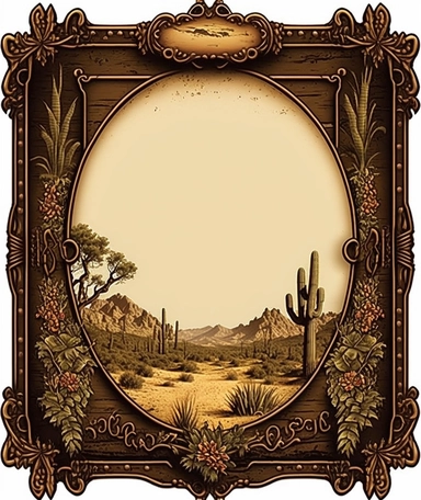 large blank vintage old west ARIZONA WILD WEST panel clipart. victorian. hd . blank center. EMPTY CENTER, NOTHING IN THE CENTER. background color #4a2f30