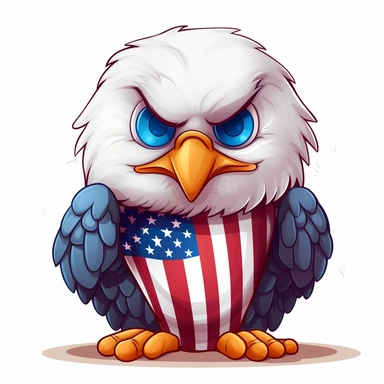 cute bald eagle clipart,for 4th of july, chibi, isolated on a white background