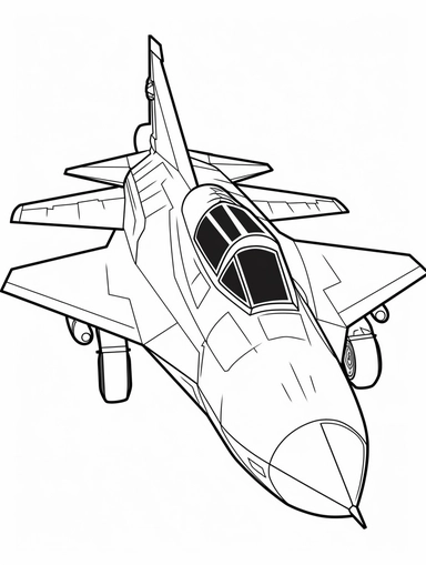 design a kids fighter jet coloring book line art, coloring page line art, black clipart for coloring page, simple and clean line art, illustration style, bold wide black line art