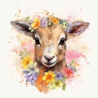 Easter baby goat, cute, colourful, highly detailed, watercolor, clipart, no signature, no text