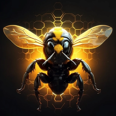 Clip art, black and yellow bumblebee, 8k, back light, orthodox, black backdrop, anime, comic, portrait shot, cinematic lighting, realistic, wall art, commercial use,