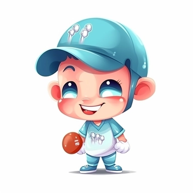 fantasy happy cute baseball player mamal face, cartoon, clipart, mascot, isolated on white background