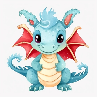 watercolor dragon christmas character clipart on white background, watercolor bright high resolution
