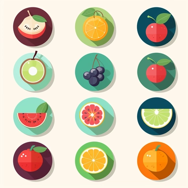 flat fruit icons clipart, single design, 8k