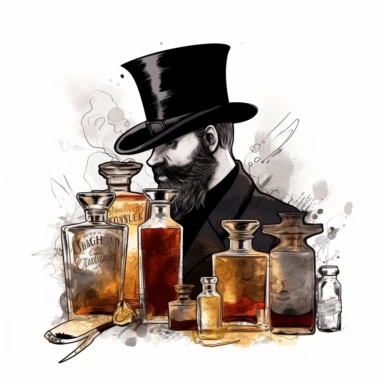 shawn coss silhouette, scotch and bourbon whiskeys clipart, add some color shades, vintage style, old fashion, artwork, white background, 4k, detailed