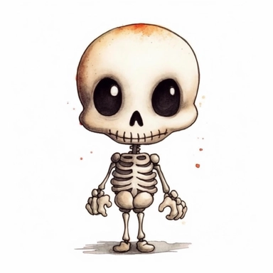 1 x Cute Halloween Skeleton Clipart, white background,
