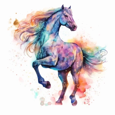 Watercolour Magic Mystical realistic horse clipart horse, stars, planets, dreamu clipart,trippy, white background--v 5.1